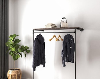 Asta Appendini A Parete A Forma Di Z, 100 Cm, Tubo Di Ferro Nero, Portata 60 Kg, Per Guardaroba E Corridoio, Stile Industriale