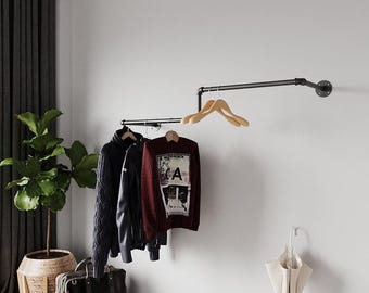 Wall mounted clothes rack, Wall mounted clothes rail, Garment rack, Pipe rack, Clothes hanging rack, Hanging rail, Cloth rack, Steampunk