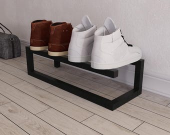Minimalist Metal Shoe Rack: Industrial Entryway Organizer, Loft Storage Bench