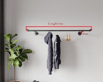 EDCB Wall Mounted Industrial Pipe Clothing Rack Garment Racks Pipeline Vintage Rolling Rack On Wall, Heavy Duty Rustic Gold Metal Garment Frame For Bedroom, Living Room (Black - View #6