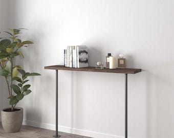 Rustic Chunky Console Table \ Solid Wood Narrow Rustic Console Table with pipe Legs