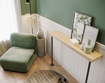 Handcrafted Black Wooden Console Table: Hairpin Legs, Radiator Cover Shelf