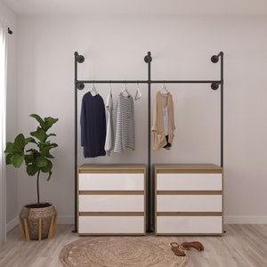 industrial closet pipe clothes rail, clothes storage Industrial pipe garment rack Made to Order.