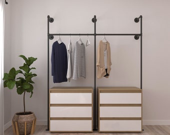 industrial closet pipe clothes rail, clothes storage Industrial pipe garment rack Made to Order.