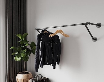 Wall mounted clothes rack, Wall mounted clothes rail, Garment rack, Pipe rack, Clothes hanging rack, Hanging rail, Cloth rack, Steampunk