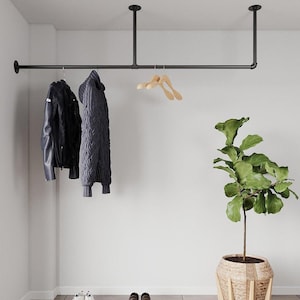 Minimalist Ceiling Mount Clothes Rack: Metal Garment Rail, UK Handcrafted