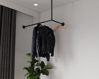Corner Pipe Clothes Rail, Industrial Steampunk, Steel Hanger Rail, Vintage Coat Rail, Strong Bedroom Wardrobe