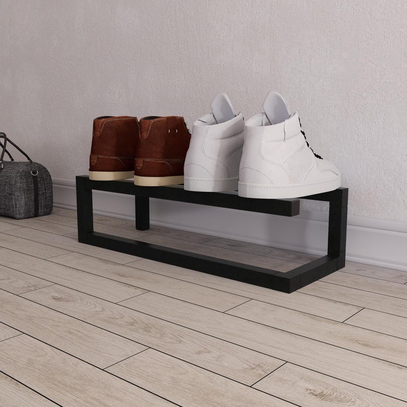 Minimalist Metal Shoe Rack: Industrial Entryway Organizer, Loft Storage Bench image 2