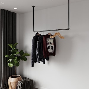 Cloakroom rail ceiling  clothes rail  clothes hanger wall mounted rail , Steampunk design Industrial clothes rail