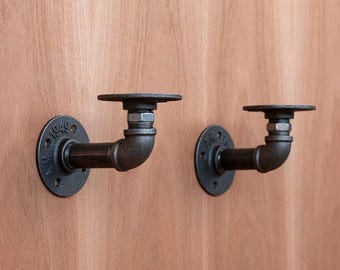Par de Soportes de Estante en Tubería Industrial | Estilo Codo | Decoración Steampunk