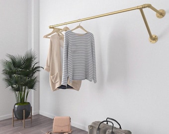 Golden Wall mounted clothes rack, Wall mounted clothes rail, Garment rack, Pipe rack, Clothes hanging rack, Hanging rail, Cloth rack