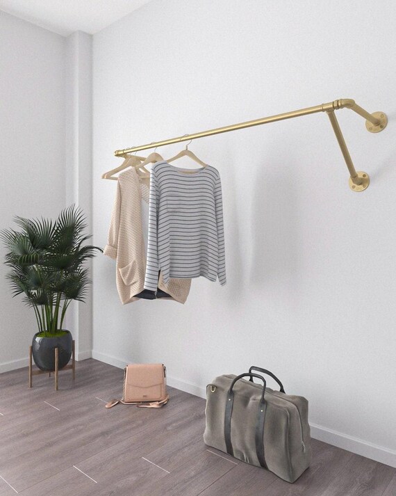Goldene Wandmontierte Kleiderstange, Wand-Kleiderständer, Kleiderständer, Rohrgestell, Hängestange, Wand-Garderobe, Kleiderhalter