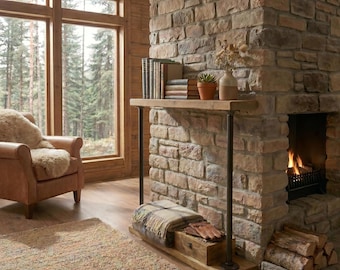 Narrow Console Table, Rustic Industrial Hallway Table, Reclaimed Wood & Black Steel Pipe, Slim Entryway Table, Handmade Sofa Table UK