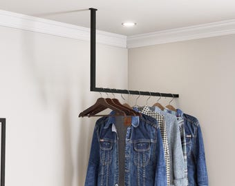 L-Shaped Ceiling Mounted Clothing Rack – Custom Iron Closet Rod for Corner Spaces, Retail, Entryway or Bedroom – Heavy Duty & Stylish