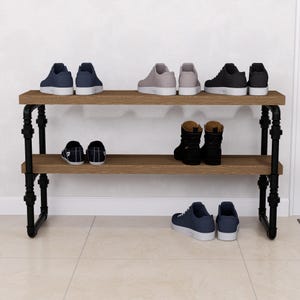 Industrial Pipe Shoe Rack - Heavy Duty Metal & Pipe Frame for Rustic Modern Entryway Storage, DIY Shoe Organizer