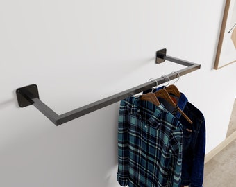 Modern Black/White Clothes Rail - Rectangle & U-Shape Design | Wall/Ceiling Mount | Powder-Coated Wardrobe Organizer