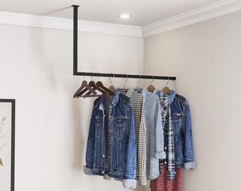 L-shaped Ceiling Mounted Iron Clothing Rack: Corner Closet Rod
