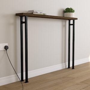 Hallway console, skinny behind couch table, slim wood handmade furniture for home and office, entryway high table, Black