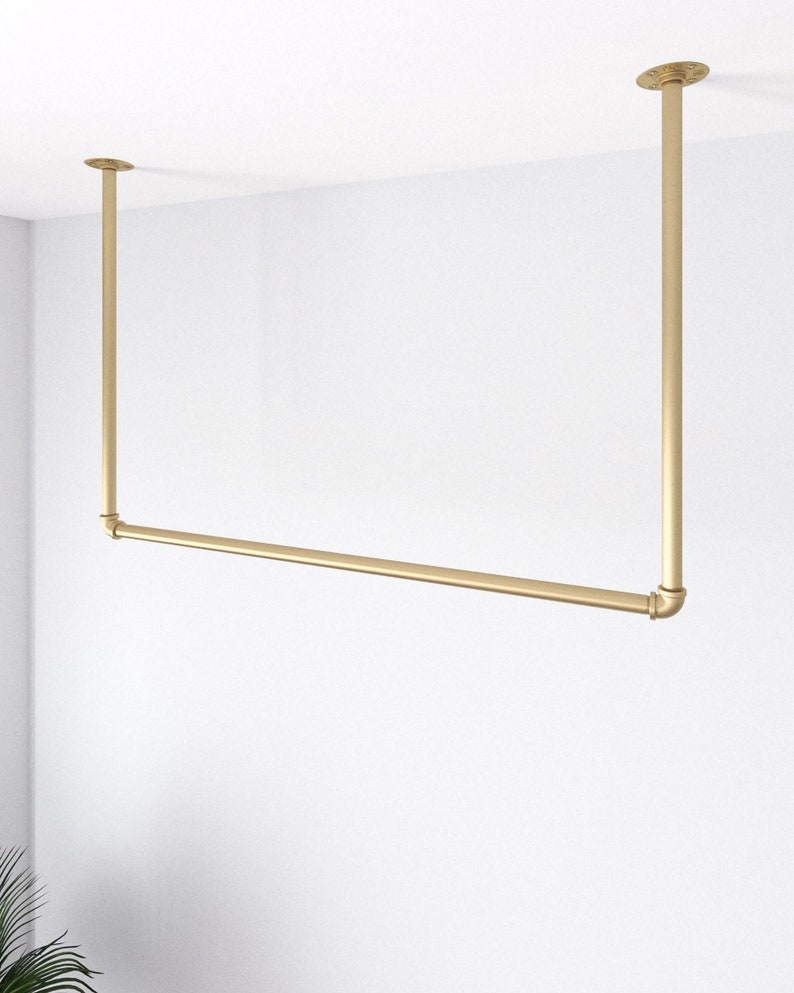 Portant minimaliste doré Tringle à vêtements en métal fixée au plafond Porte-vêtements de plafond image 4