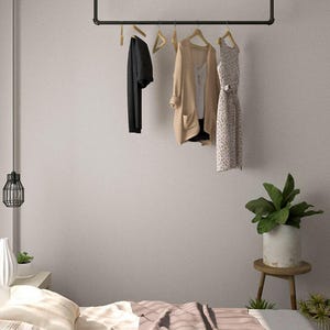 Industrial Clothes rack hanging industrial vintage pipe  hanging wardrobe ceiling steampunk rustic style cloth storage