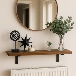 Solid Wood Radiator Shelf with Brackets  Rustic Narrow Hallway Shelf 22cm Deep HOME DECOR