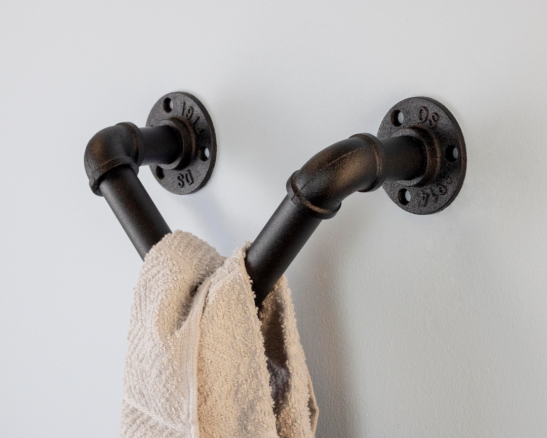 Industrial Pipe Bathroom Towel Holder Rustic Bathroom Decor Wall Mounted Towel Rack Etsy
