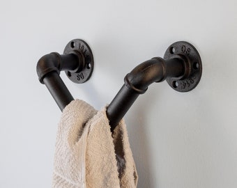 Industrial Pipe Bathroom Towel Holder  Rustic Bathroom Decor  Wall Mounted Towel Rack