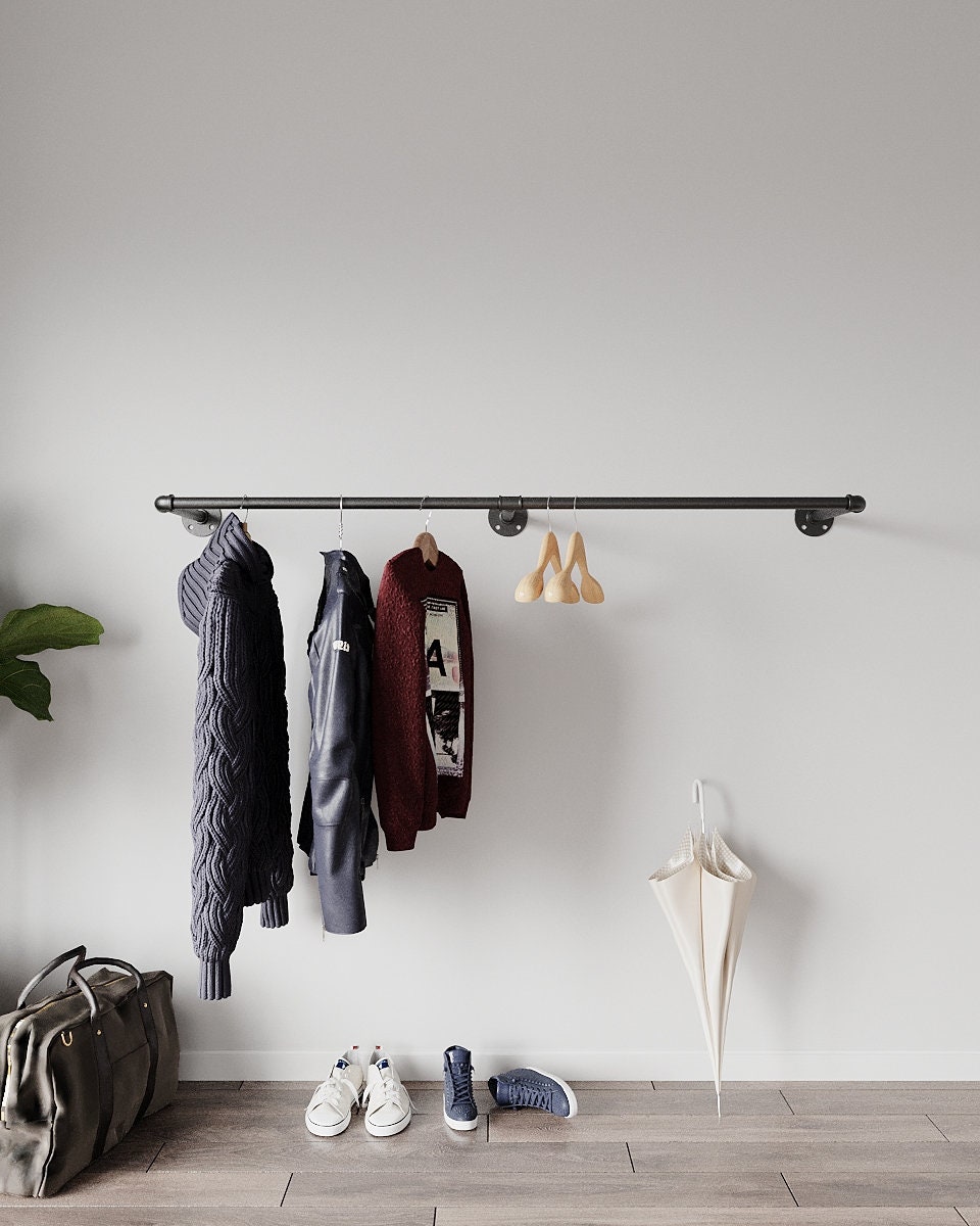 Wall Mounted Industrial Pipes Clothes Hanging Pole Rustic Iron Clothes Rack Garment Storage Display Rail Towel Bar Rail for Store Wardrobe Etsy