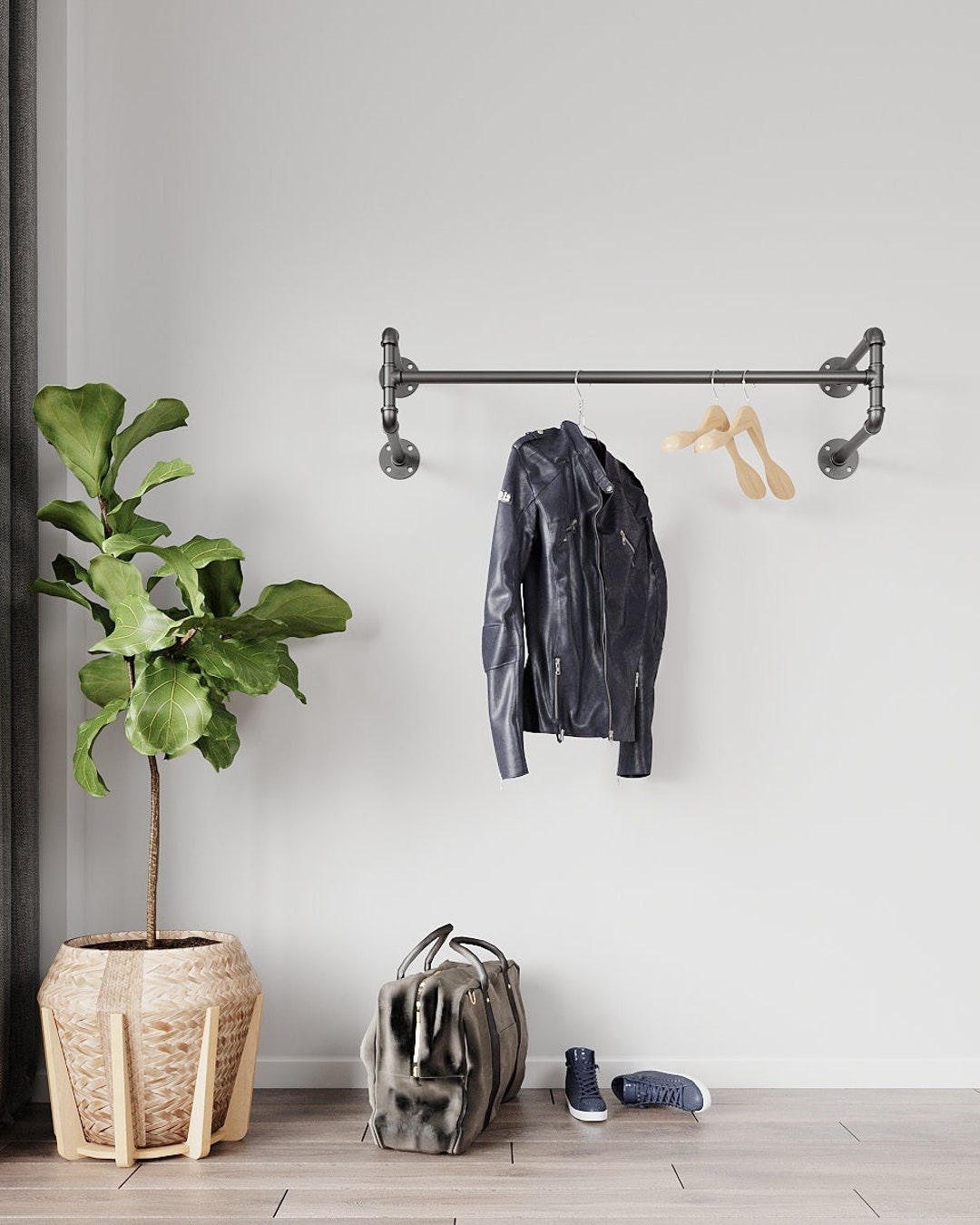 Heavy Duty Wall Mounted Clothes Rack, Handmade Clothes Rail, Pipe Rack ...