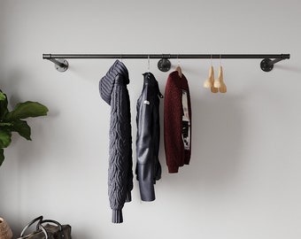 Wall Mounted Industrial Pipes Clothes Hanging Pole Rustic Iron Clothes Rack Garment Storage Display Rail  Rail for Store Wardrobe Gold