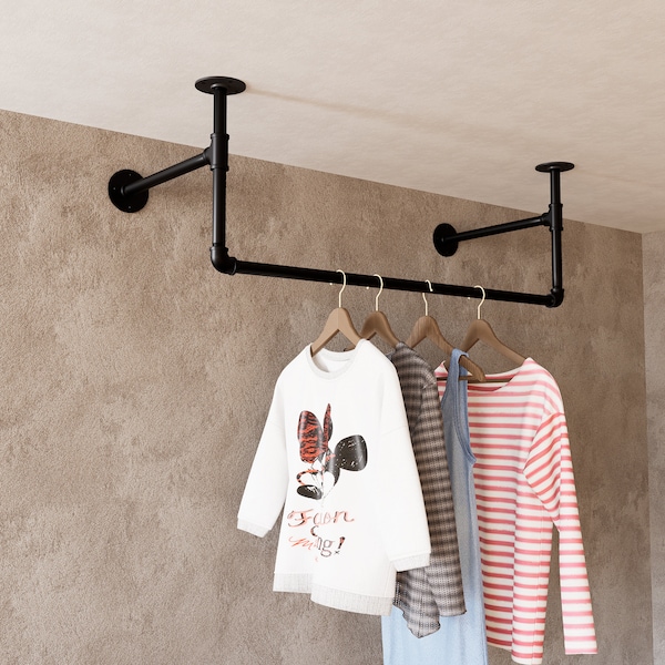 Handmade Industrial Drying Rack - Rustic Plumbing Pipe Design - Laundry Room Clothing Bar - Unique