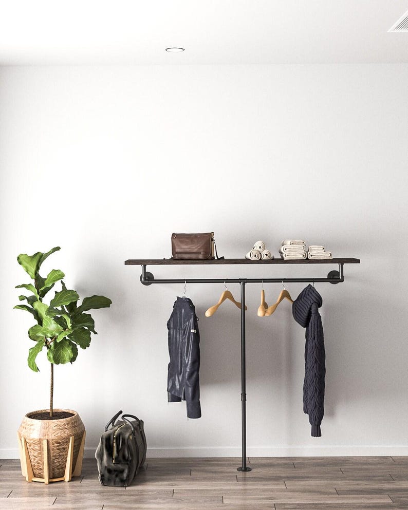 Stylish Minimalist Pipe Clothing Rail with Shelf - Custom Industrial Design (Board Not Included) image 2