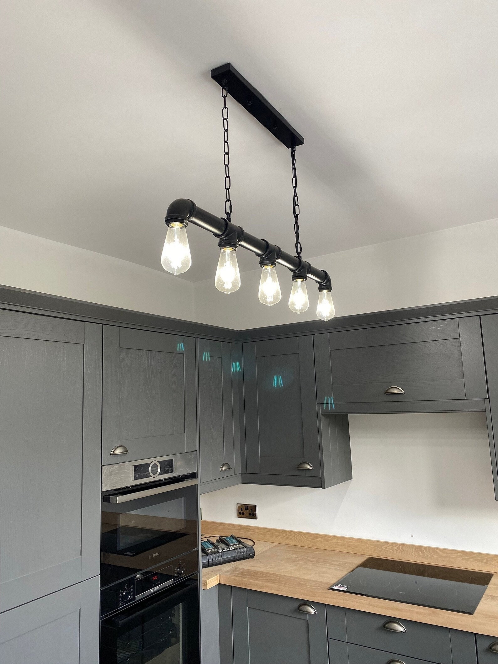 Industrial Steampunk Pipe Punk 5 Way Over Light Indoor Ceiling Hanging Light Rustic Style Metal Pendant Light