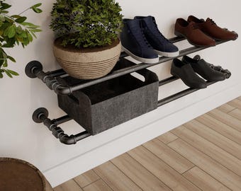 Vintage Style Wall Mounted Shoe Rack shoe rack made of metal pipe shoe organizer, the listing is for one shoe rack