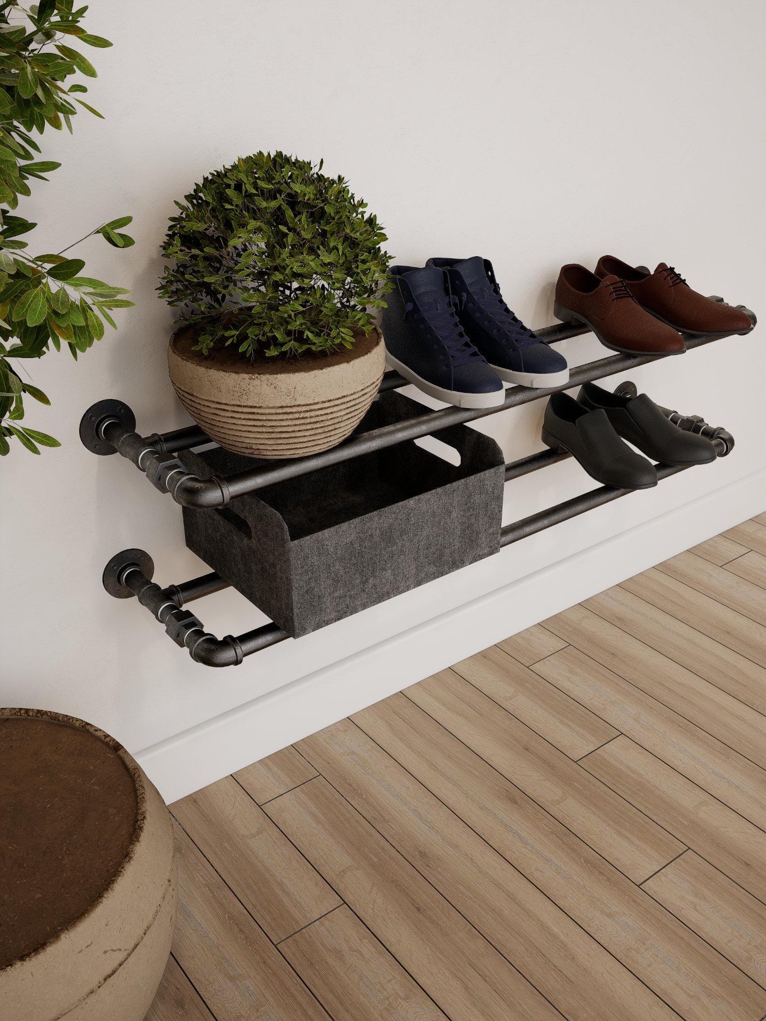 Vintage Style Wall Mounted Shoe Rack Shoe Rack Made of Metal Pipe Shoe ...