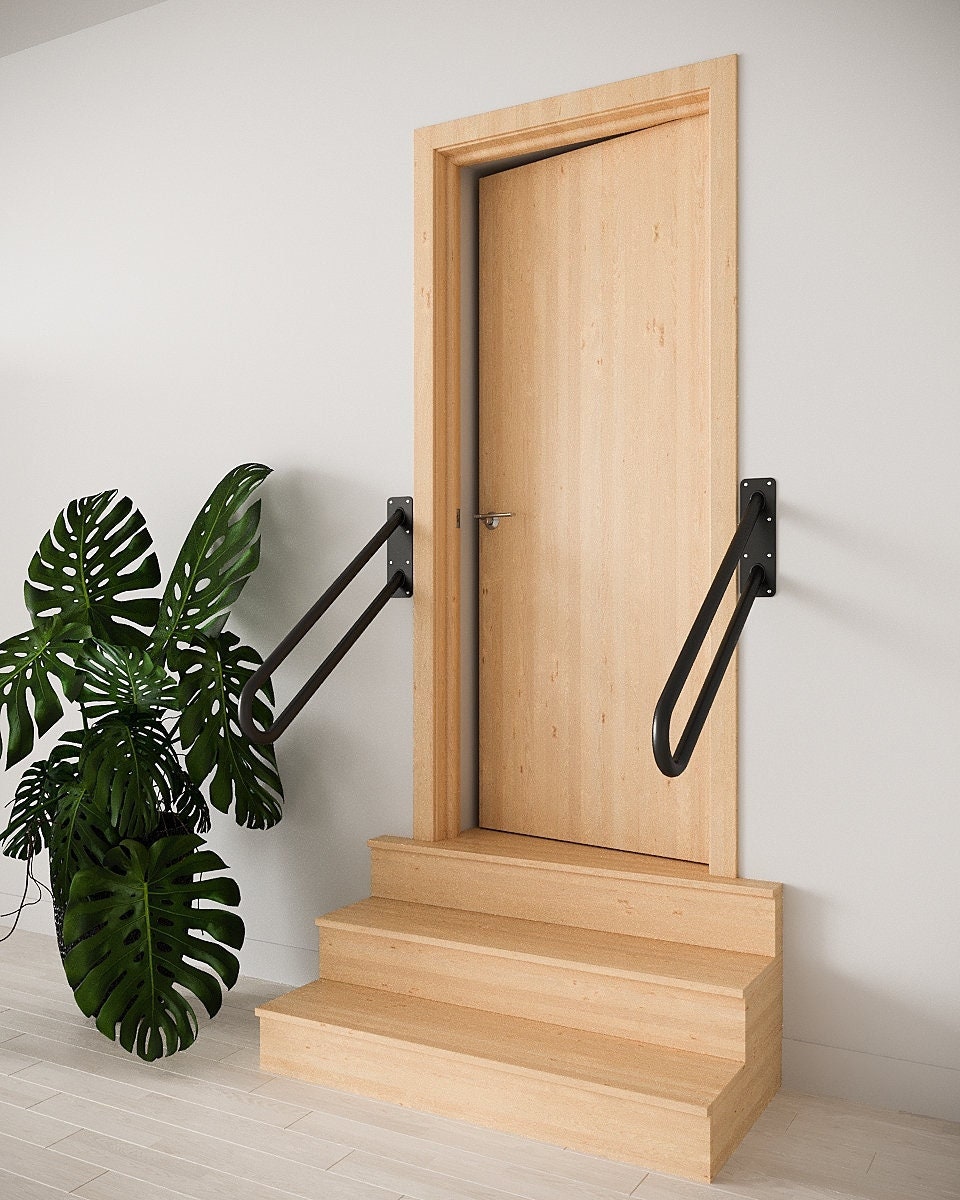 Stairs Grab Rail Safety mobility grab rails Handrail for Stairs 1-3 step rails for indoor Stairs Wall Mount Metal Iron pipe Black