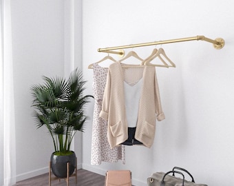 Gold Wall Mounted Industrial Pipes Clothes Hanging Pole Rustic Iron Clothes Rack Garment