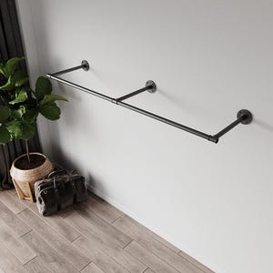 Clothes Rack Garment Storage Display Rail Towel Bar Rail for Store Wardrobe Wall Mounted Industrial Pipes Clothes Hanging Pole Rustic Iron image 3