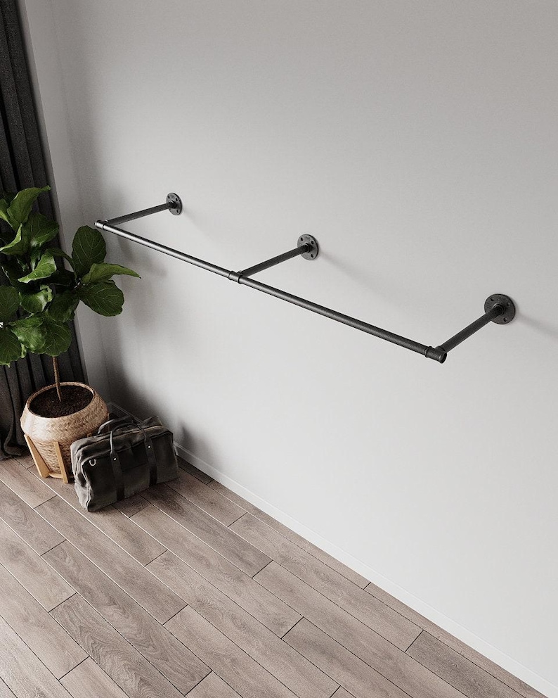 Clothes Rack Garment Storage Display Rail Towel Bar Rail for Store Wardrobe Wall Mounted Industrial Pipes Clothes Hanging Pole Rustic Iron image 3