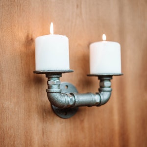 Wall Candleholder, Candleholder, Custom Candleholder, Pipe Candle Holder, Urban style Candle Holder double