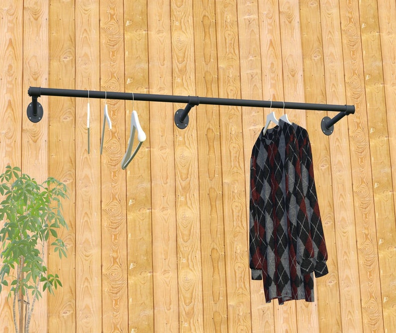Wall Mounted Industrial Pipes Clothes Hanging Pole Rustic Iron | Etsy