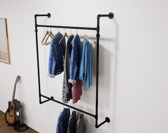 Heavy-Duty Wall-Mounted Clothes Rail - Industrial Pipe Garment Hanging Rack Made To Order