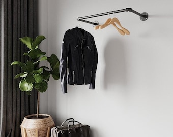 Wall Mounted Industrial Pipes Clothes Hanging Pole Rustic Iron Clothes Rack Garment