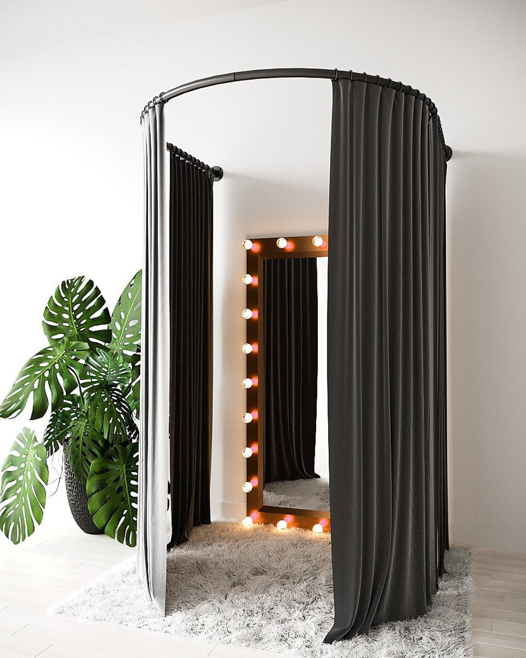 Changing Room Curved Fitting Curtain Rods Handmade Black and White Etsy