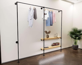 Black Open Wardrobe Solution for Long Dresses Industrial Pipe Clothing Rack, durable Organizer, Perfect (Scaffold boards not included)