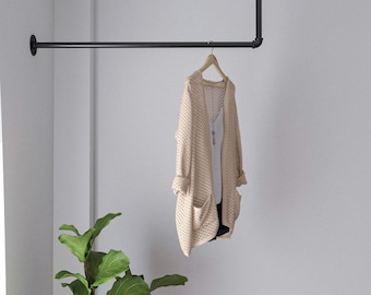 L-Shaped Corner Clothes Rail - Wall-Mounted Steampunk Industrial Hanger Black Rack