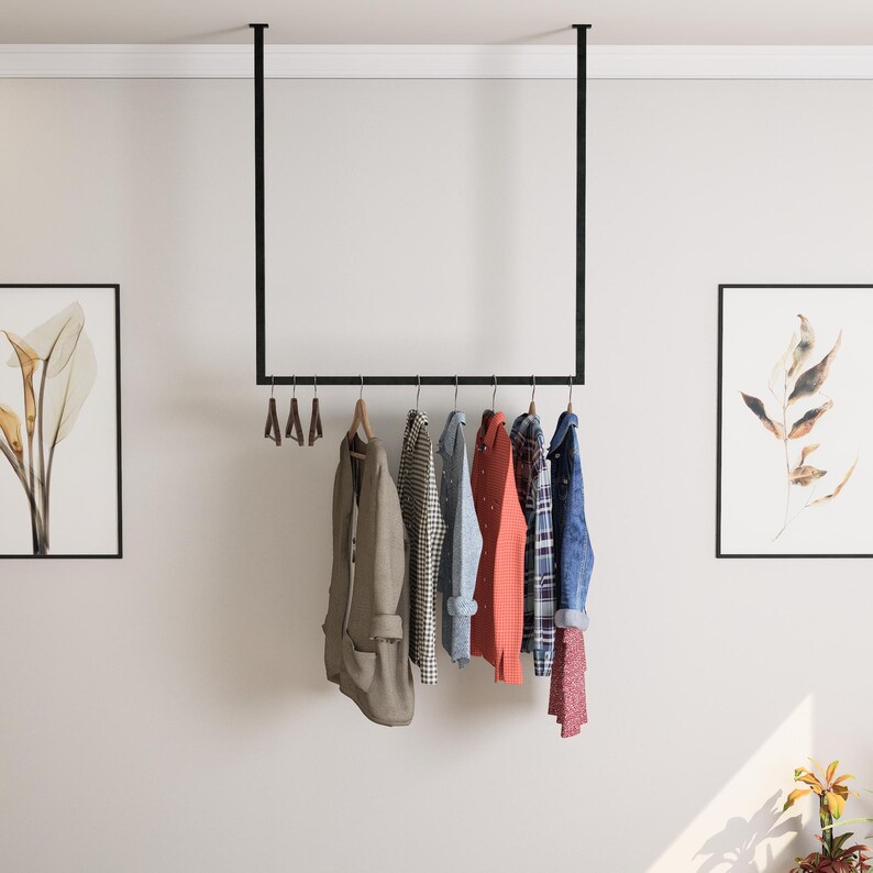 Black Ceiling Clothes Rack: Minimalist Space-saving Clothing Rail - Etsy