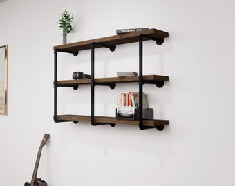 Customizable Industrial Shelving Unit Tailored Wood and Pipe Shelves for Room Floating Open Kitchen Shelves, Farmhouse Pipe Shelves,Bookcase