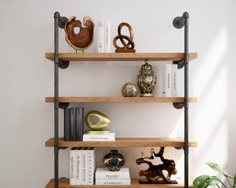 Industrial Floating Wood Shelves Rustic Farmhouse Pipe Wall Unit Open Kitchen & Bookcase Shelving