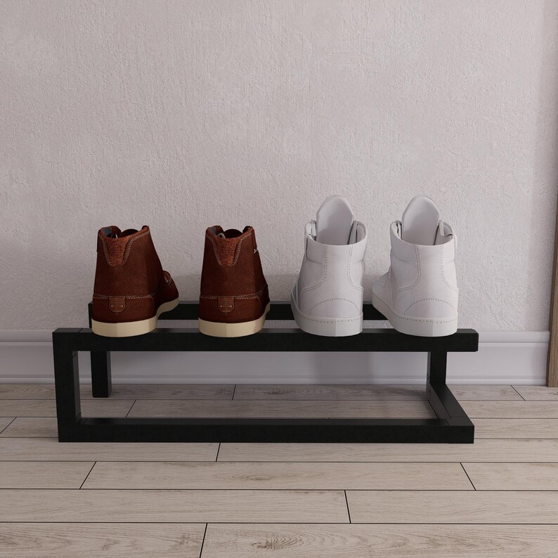 Minimalist Metal Shoe Rack: Industrial Entryway Organizer, Loft Storage Bench image 5